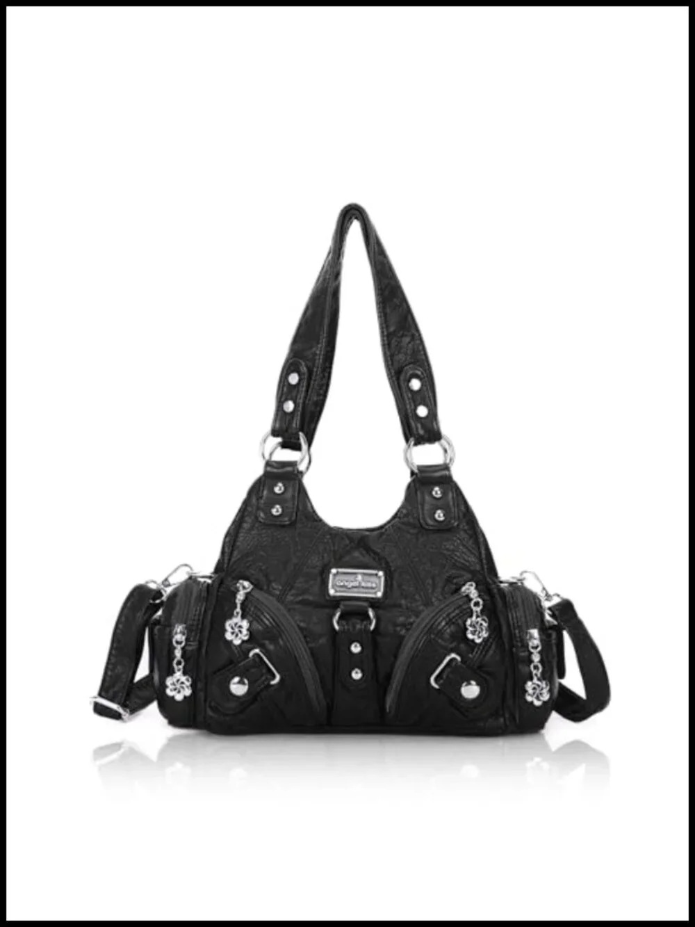 Small Vegan Leather Hobo Shoulder Bag Multi-Pocket Tote with Zipper